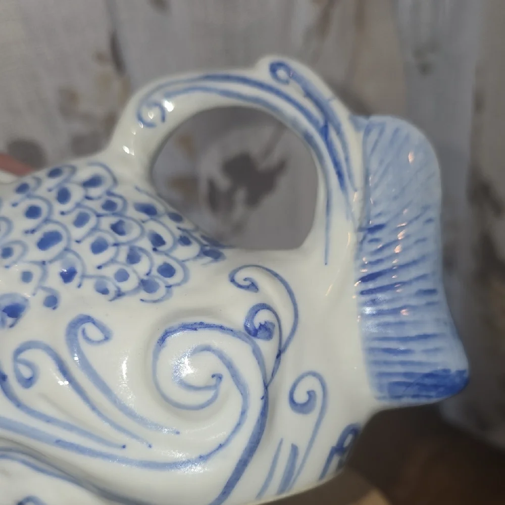 Blue Ceramic Fish-Shaped Water Pitcher